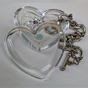 "MOM" Vintage Authentic TIFFANY & CO Lead Crystal HEART Jewelry Trinket Box